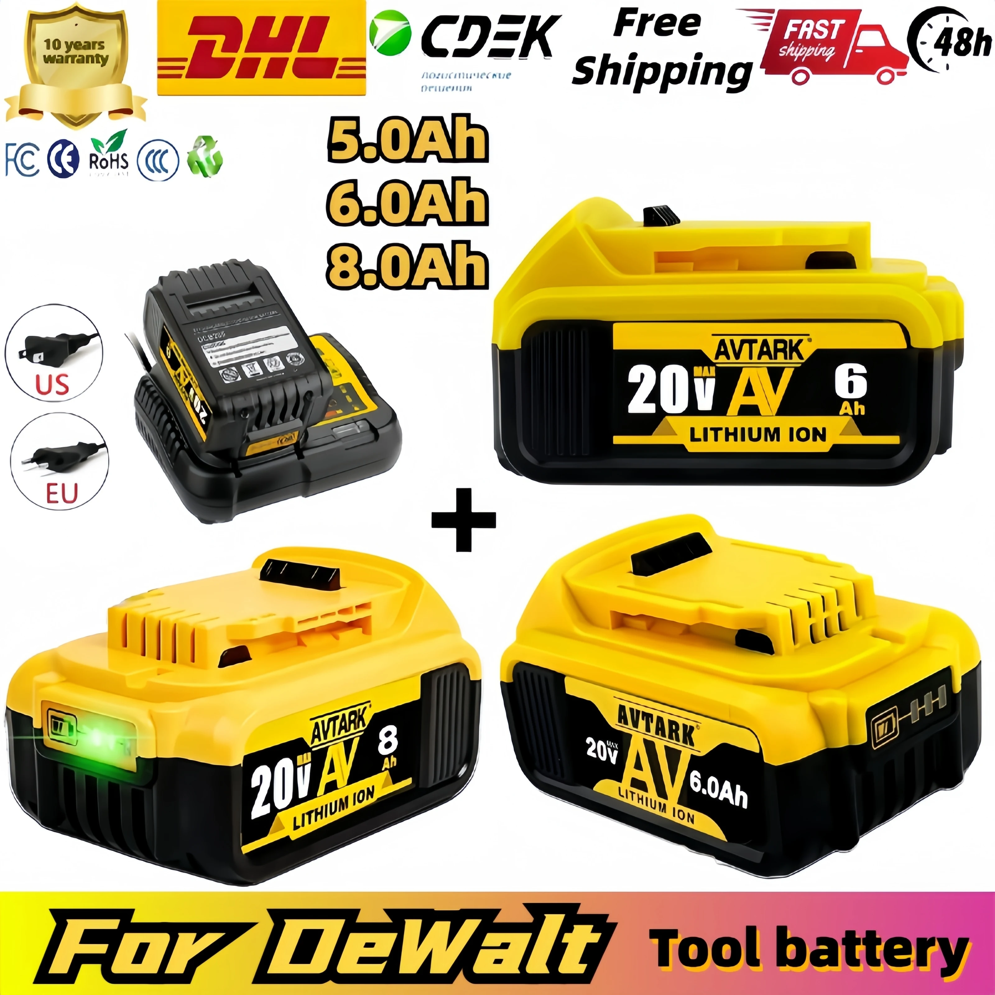 

100% Original 20V 8.0Ah MAX Battery Power Tool Replacement for DeWalt DCB184 DCB181 DCB182 DCB200 20V 8A 6A 18Volt 20v Battery