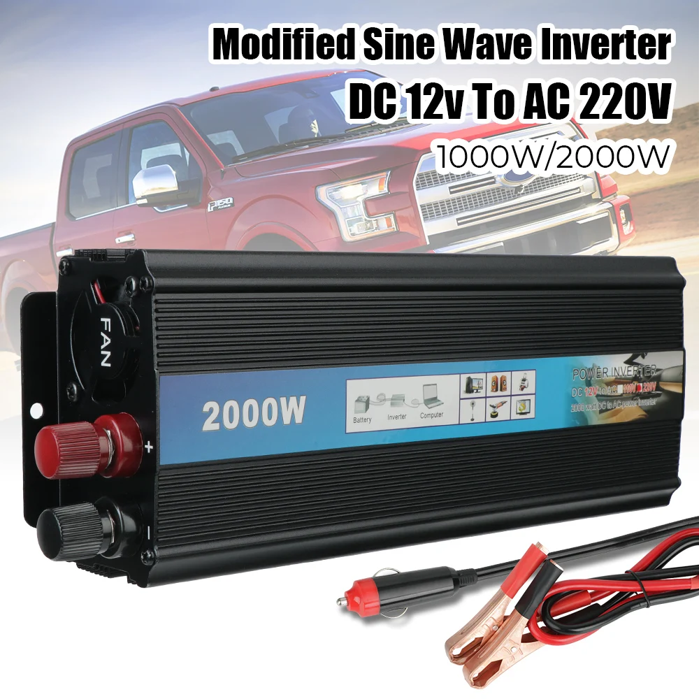 1000W 2000W Power Inverter Car Voltage Converter Modified sine wave inverter with USB Charger Univesal DC 12v To AC 220V