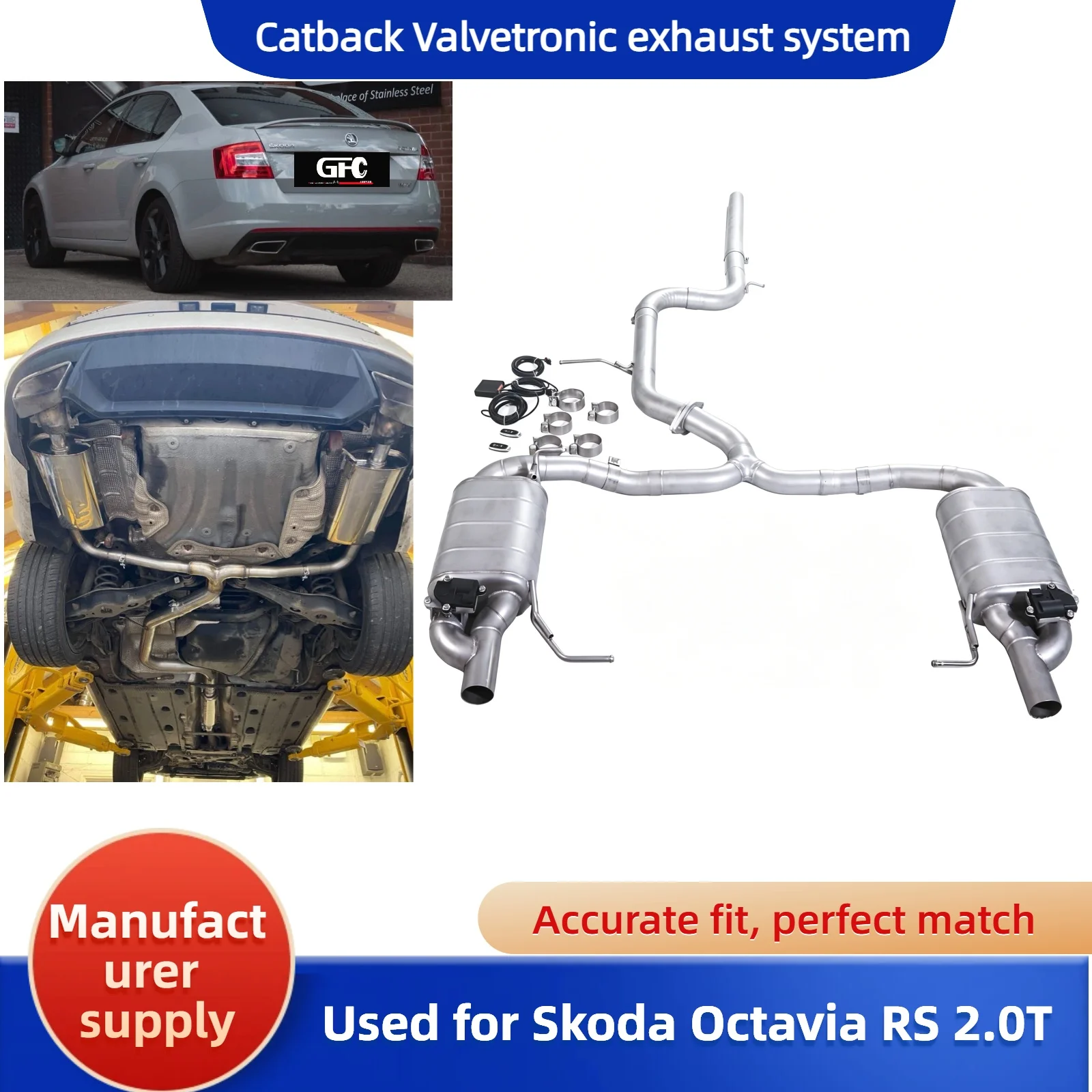 

Suitable for Volkswagen Skoda Octavia RS A7 1.8T 2.0T 304 stainless steel Catback with valve exhaust system