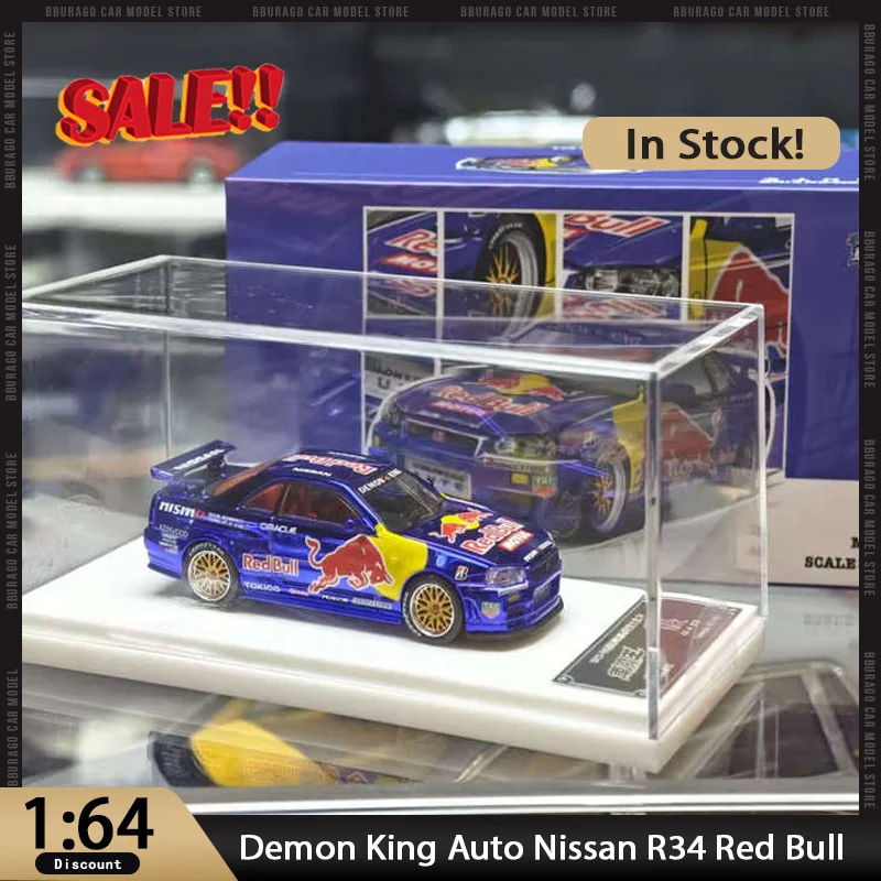 

New In Stock Demon King Auto 1:64 Nissan R34 Red Bull Livery Alloy Hec Exhibition Limited Edition Diecast Ornaments Custom Toys
