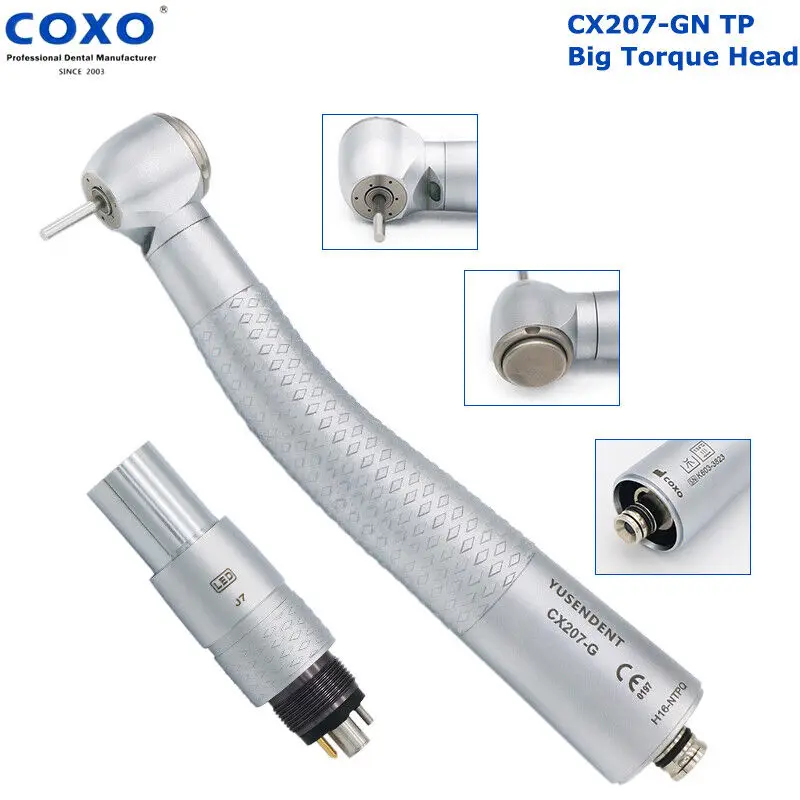 

CX207-GN-TP COXO Dental High Speed Fiber Optic Handpiece 6 Holes LED Coupler Fit NSK Phatelus