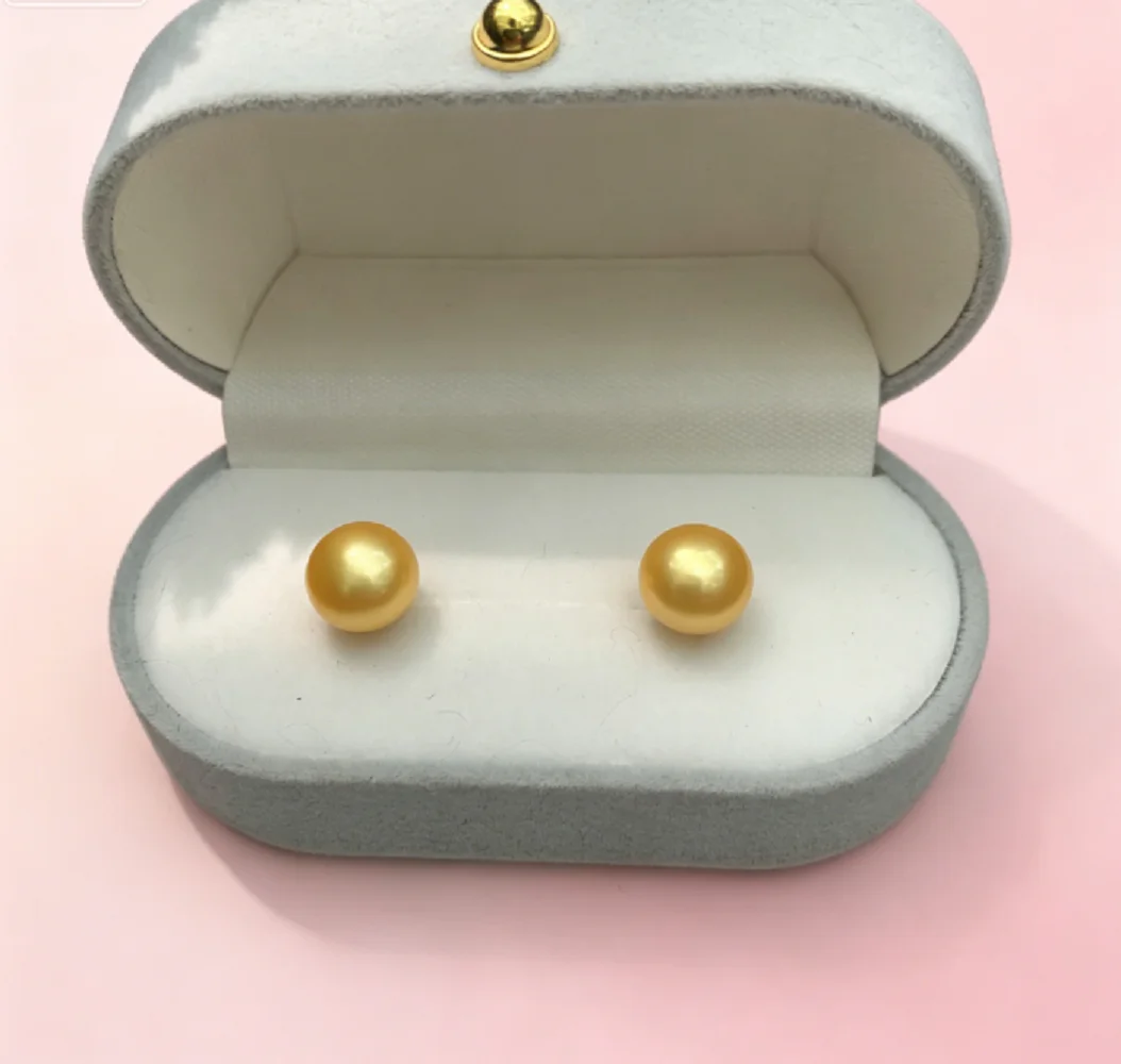 

Classic AAA grade 9-10mm/10-11 mm natural South Sea round gold pearl earrings 925 silver