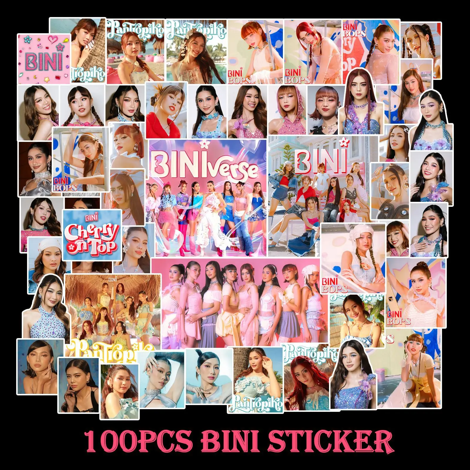 100Pcs BINI Sticker New Album CHERRY ON TOP Luggage Waterproof Stickers Computer Tablet Decoration STACEY SHEENA GWEN Fans Gifts