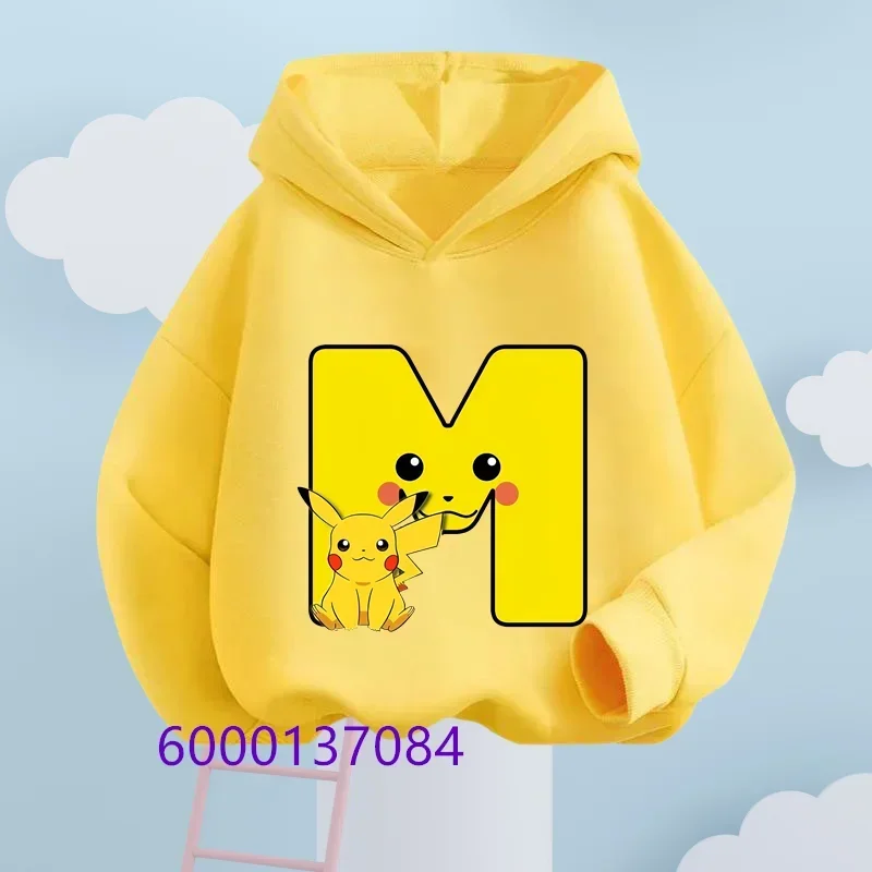 Kids Baby Boy Cute Pikachu Hoodies Anime Pokemon Boys A-Z Letter Girls Sweatshirts Spring and AutumnThin Coats Children's Hooded