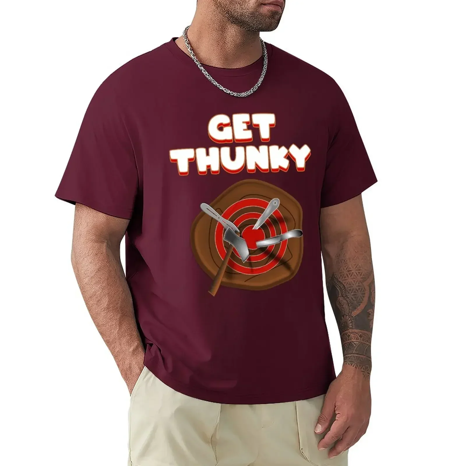 Get Thunky throwing stump throwing knives and axe T-Shirt korean fashion hippie clothes Men's t shirts Short Sleeve Summer Male