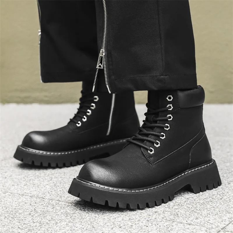 

men's casual desert boots black brown natural leather shoes cowboy tooling work boot spring autumn cool platform ankle botas man