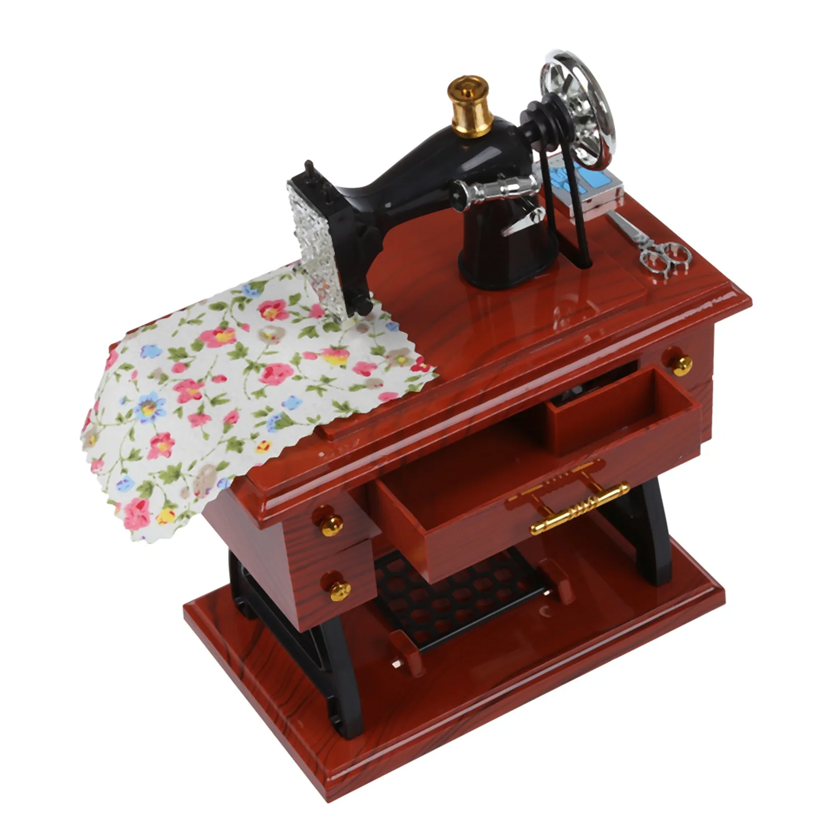 2X Wind Up Vintage Mini Sewing Machine Style Mechanical Music Box-AT30