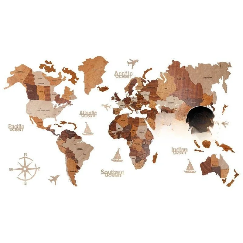 

Solid wood, world, map, travel, northern Europe, living room, background wall, large decoration, paintings, office