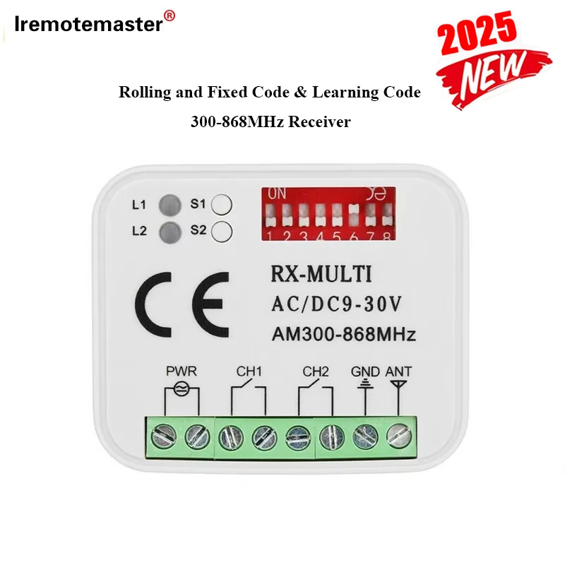 

New For RX Multi Receiver MULTI 300-868MHz Garage Gate Door Remote Control Switch Receiver 2 Channel 433mhz 868mhz 390mhz 9-30V