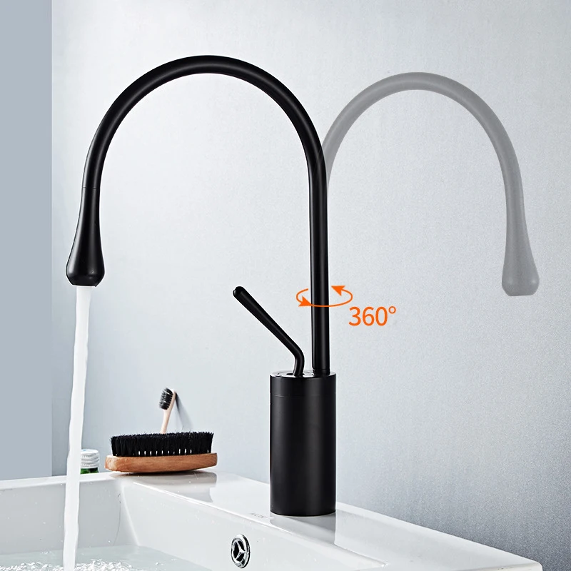 New Basin Faucet Single Lever 360 Rotation Spout Moder Brass Mixer Tap For Kitchen Or Bathroom Basin Water Sink Mixer Gold Brush