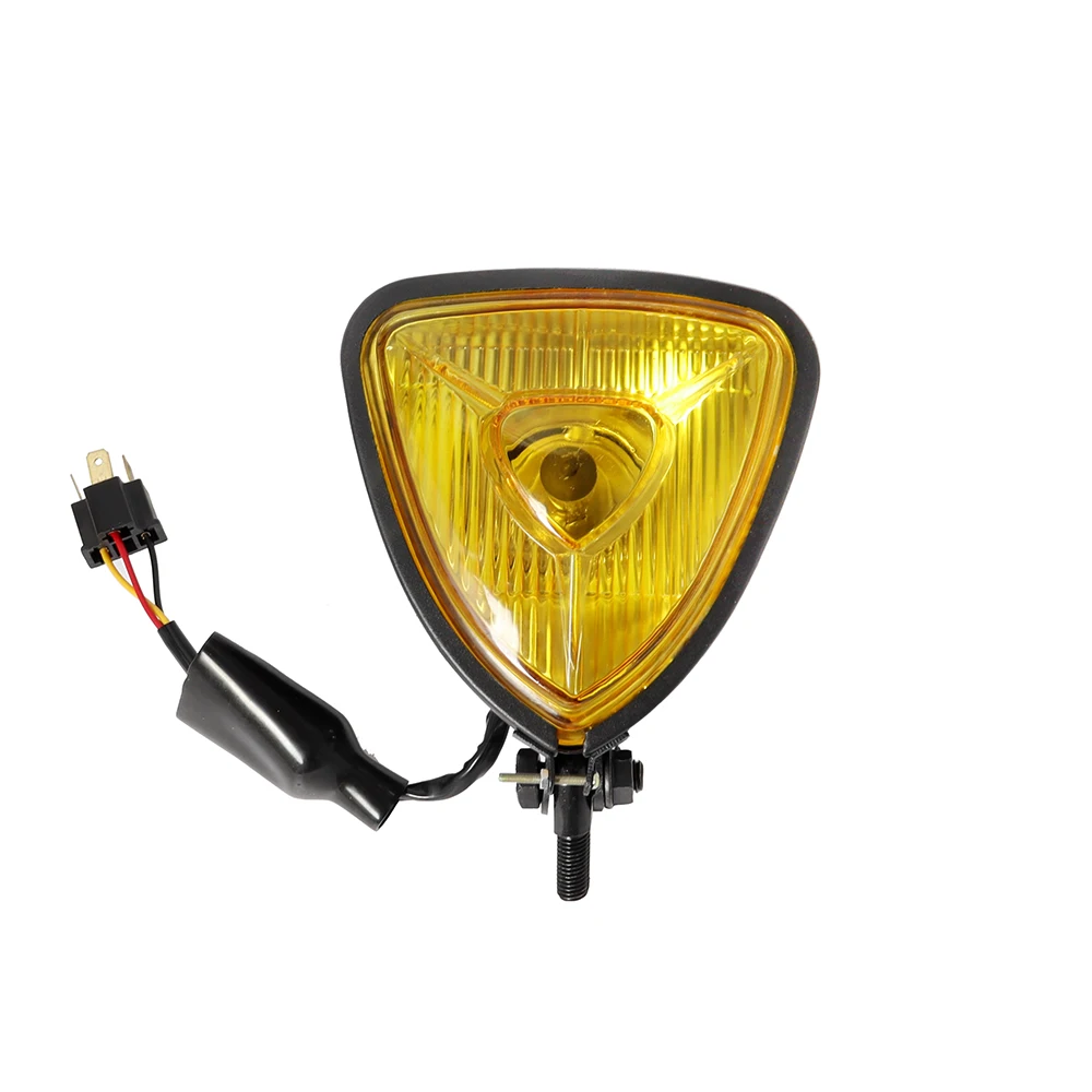 Cafe Racer Retro Motorcycle Triangle Headlight Clear Yellow Lens H4 12V 55W/60W Headlamp Waterproof For Bobber Chopper Custom