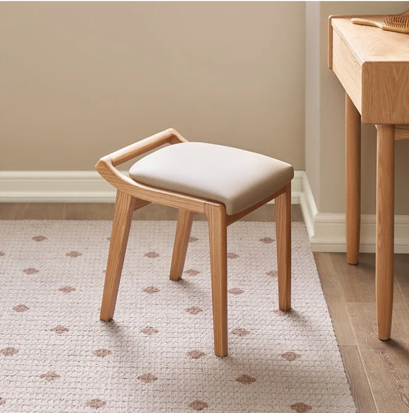 Modern Minimalist Vanity Stool Oak Soft-padded Small-sized Vanity Stool Bedroom Home Furniture Taburete De Maquillage ZY40HZD