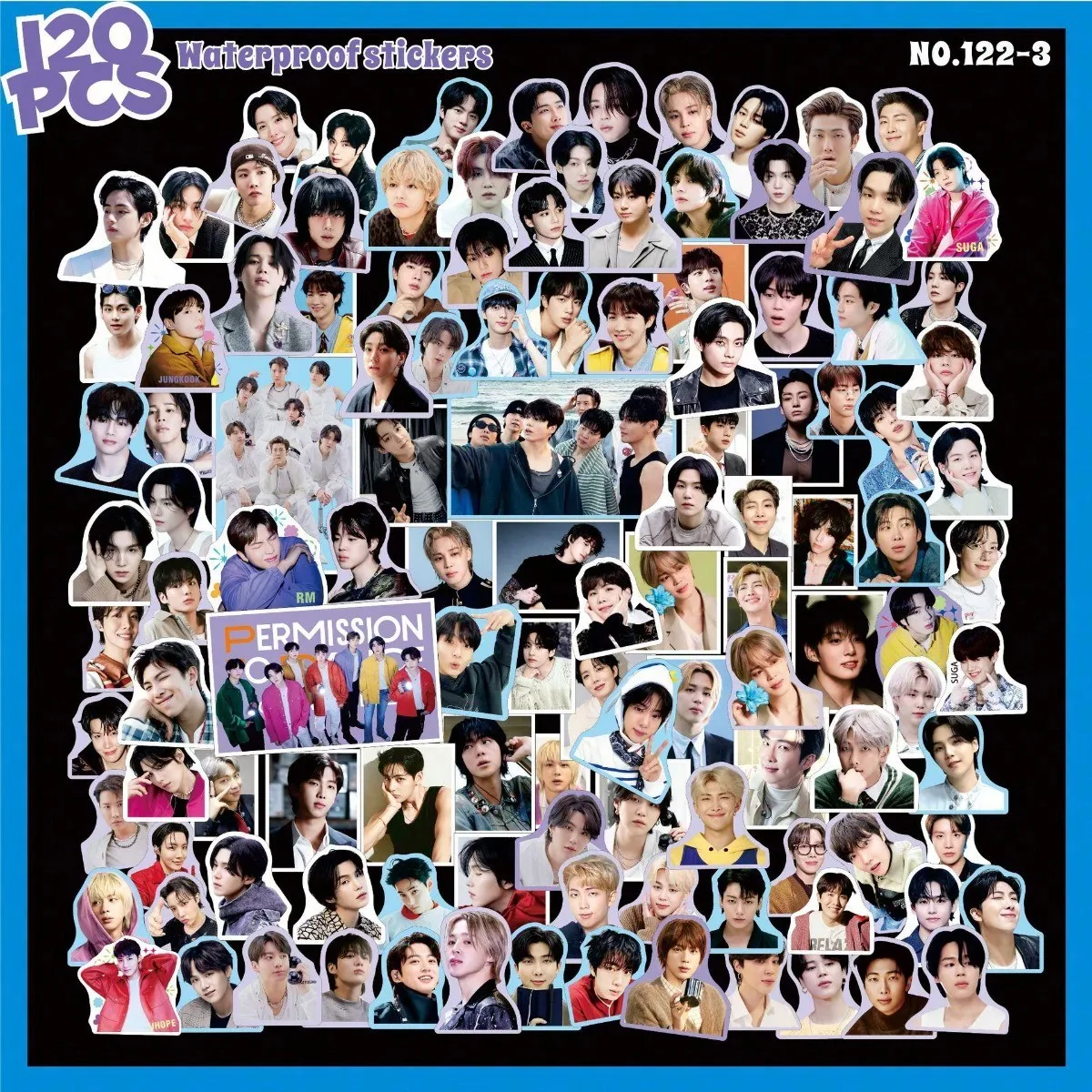 120 Folhas de Adesivos Autocolantes K-POP BTS para Diário, Designs Variados de JK V e SUGA, Produtos para Fãs, Decalques Decorativos