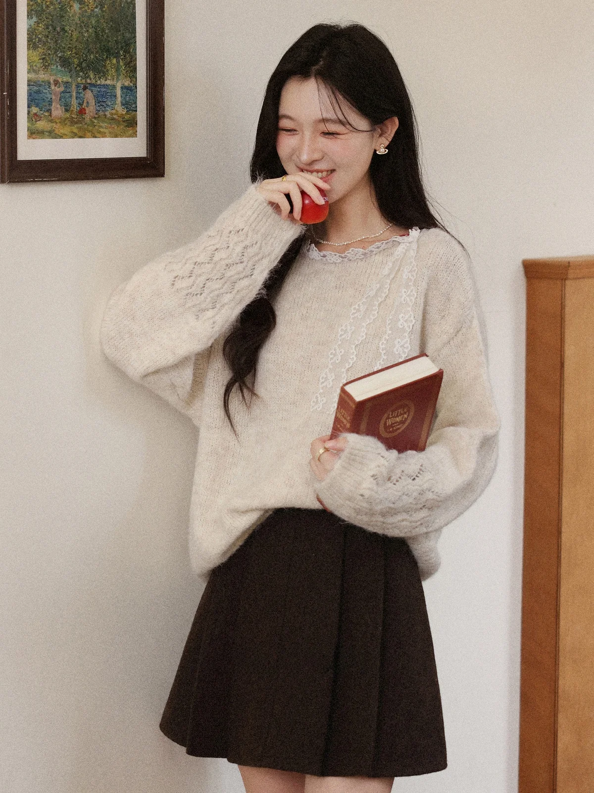 

Свободный женский вязаный свитер с длинными рукавами цвета лотоса, повседневный, с круглым вырезом, удобный крой, осенняя новинка, в стиле ципао