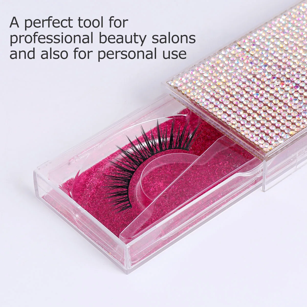 

2Pcs False Eyelash Storage Box Premium Plastic Rhinestone Design Lightweight Eyelash Organizer Case for Personal