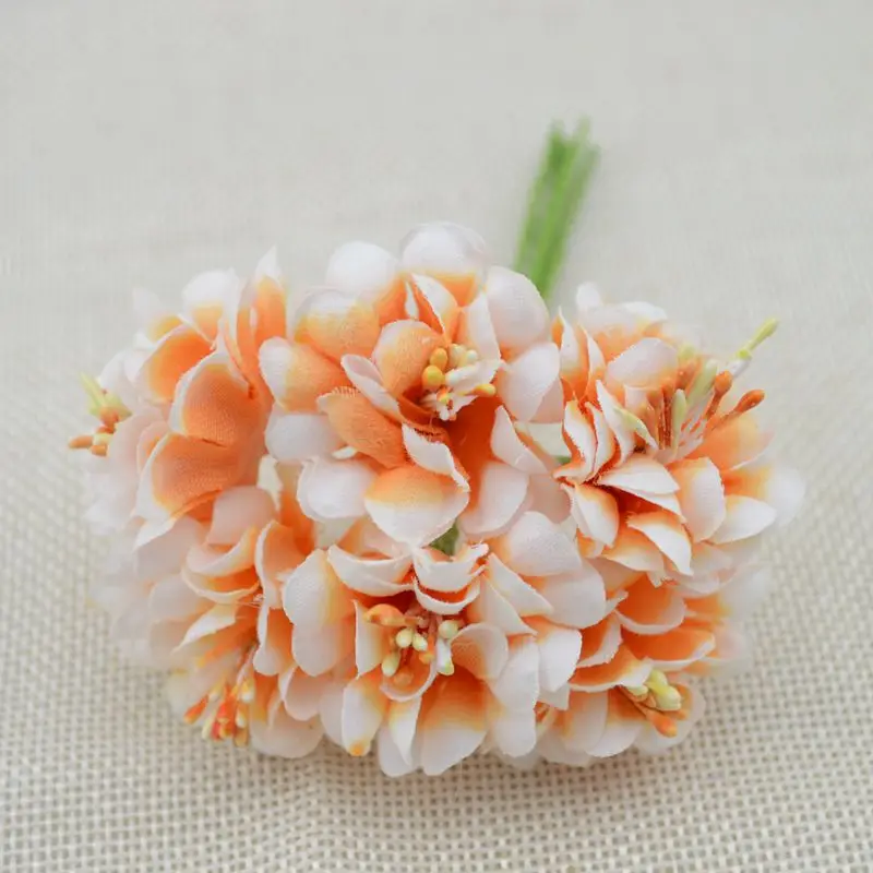 6 Stück gefälschte Pflanzen Seide Farbverlauf Staubblatt handgemachte künstliche Blumen Blumenstrauß Hochzeitsdekoration DIY Kranz Geschenk Scrapbooking Handwerk