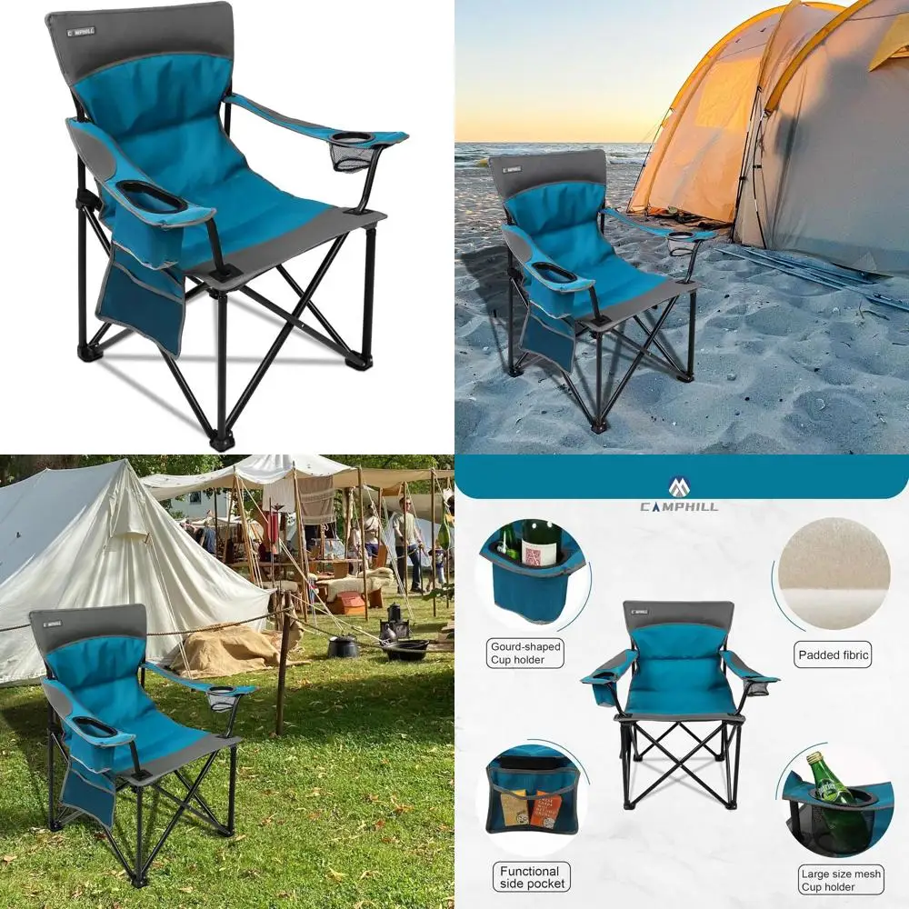 

Portable Oversized Folding Chairs with Cup Holders for Outdoor, Camping, Beach, and Sports