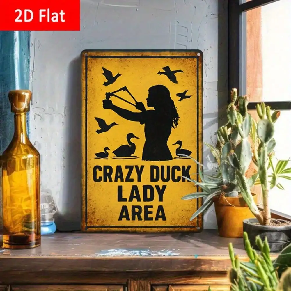 

1PC "Crazy Duck Lady Area" Duck Tin Sign - Fun Farm-Themed Decor For Bedroom & Duck Spaces, Lightweight Metal, 8x12in/20x30cm