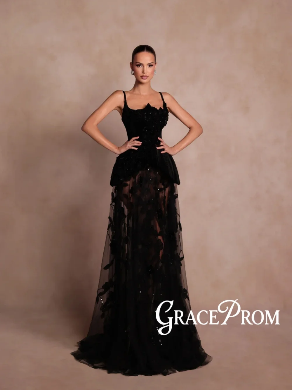 

Velvet Structured Corset Evening Dress Black Shinny Beaded 3D Floral Wedding Party Gown Customized A-line Long Red Carpet Gowns