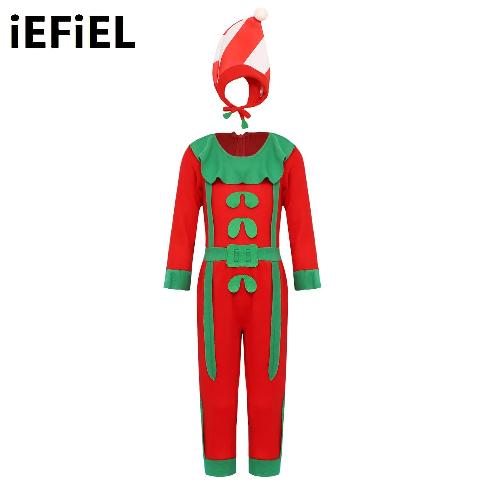 

Unisex Kids Christmas Tree Costume Christmas Elf Cosplay Costume Velvet Long Sleeve Jumpsuit with Hat Set Festival Party Costume