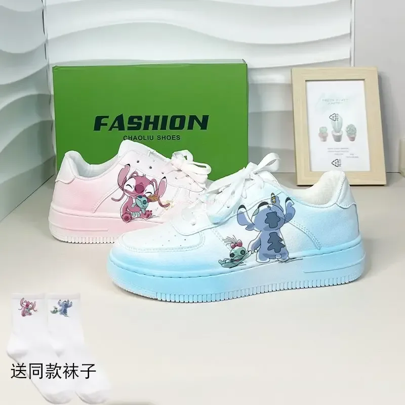 Disney-Stitch Angel Cartoon Sneaker, respirável, versátil para casais, estudantes bonitos Y2K, lazer, verão