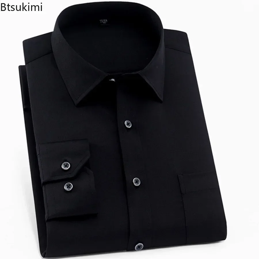 Camisa clásica de alta elasticidad para hombre, camisa básica informal de negocios a la moda, camisa lisa ajustada sin planchar, camisas formales para hombre