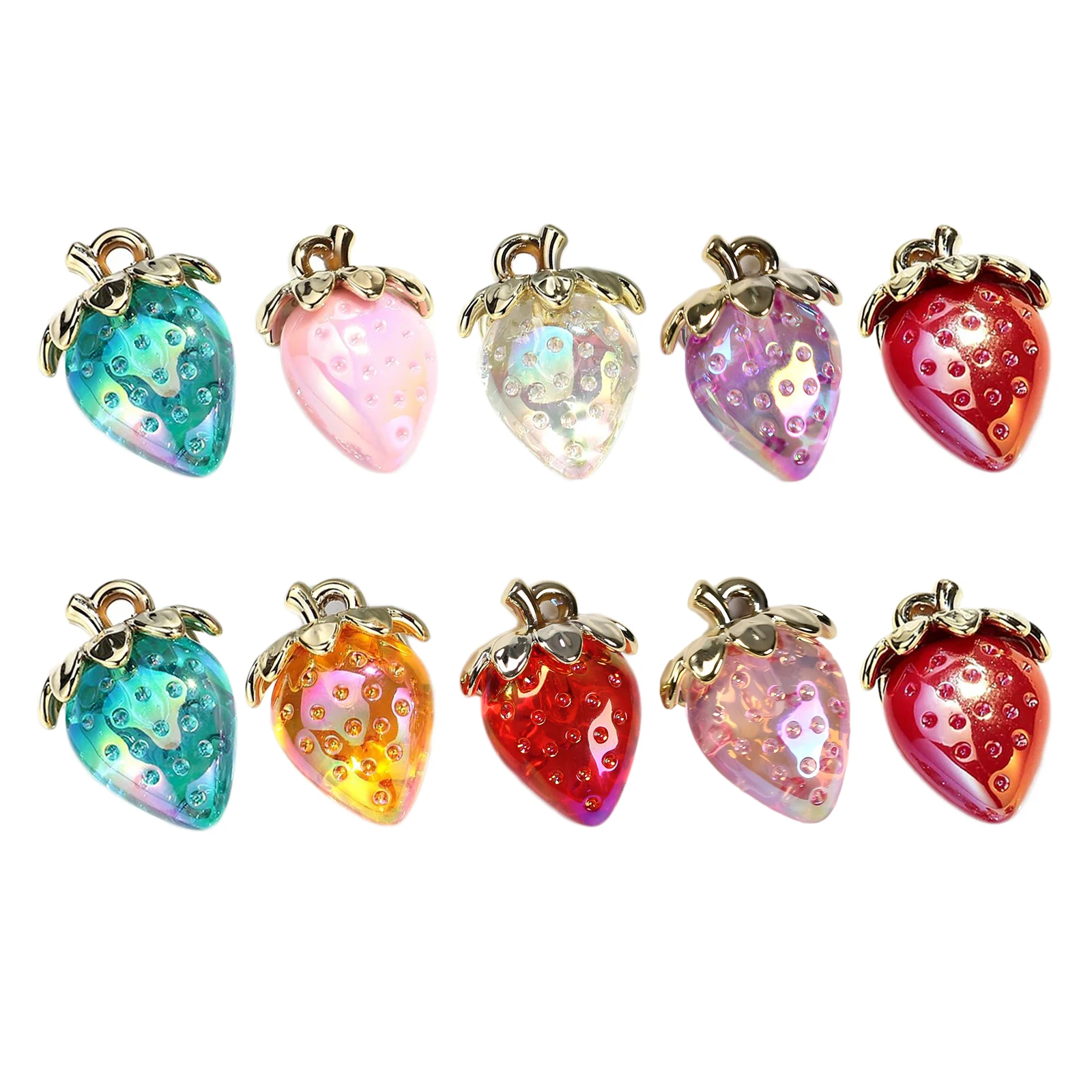 10Pcs Acrylic Strawberry Pendant, Transparent Small Fruit Pendant for Jewellery Making Accessories DIY Crafts Necklace Bracelet
