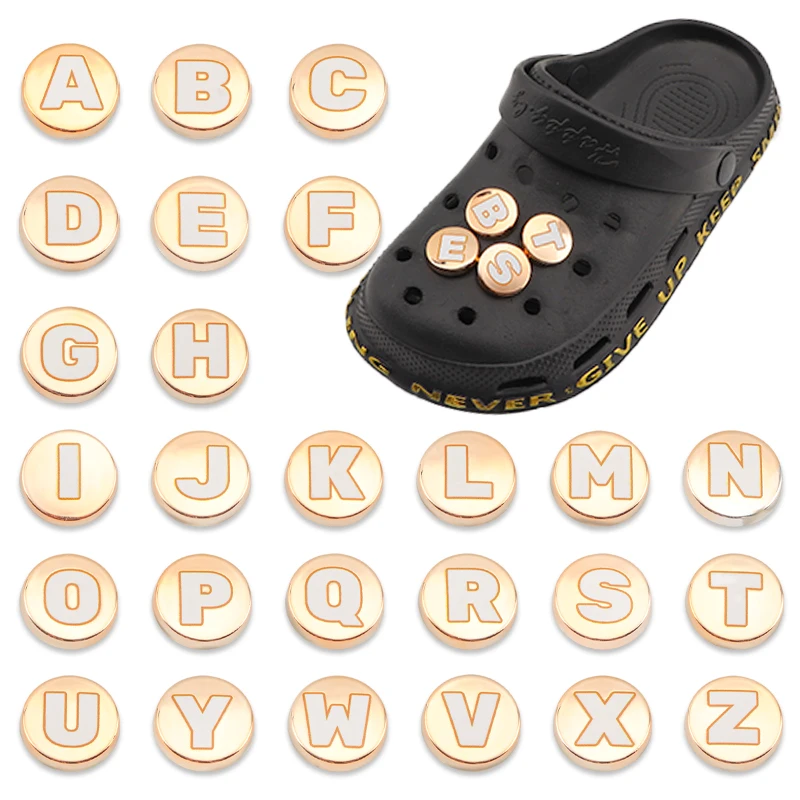 Bling Gold Letter Shoe Charms for Clog Sandals Shoe Decoration Alphabet Characters Shoes Pins for Boy Girl Men Women 1PCS