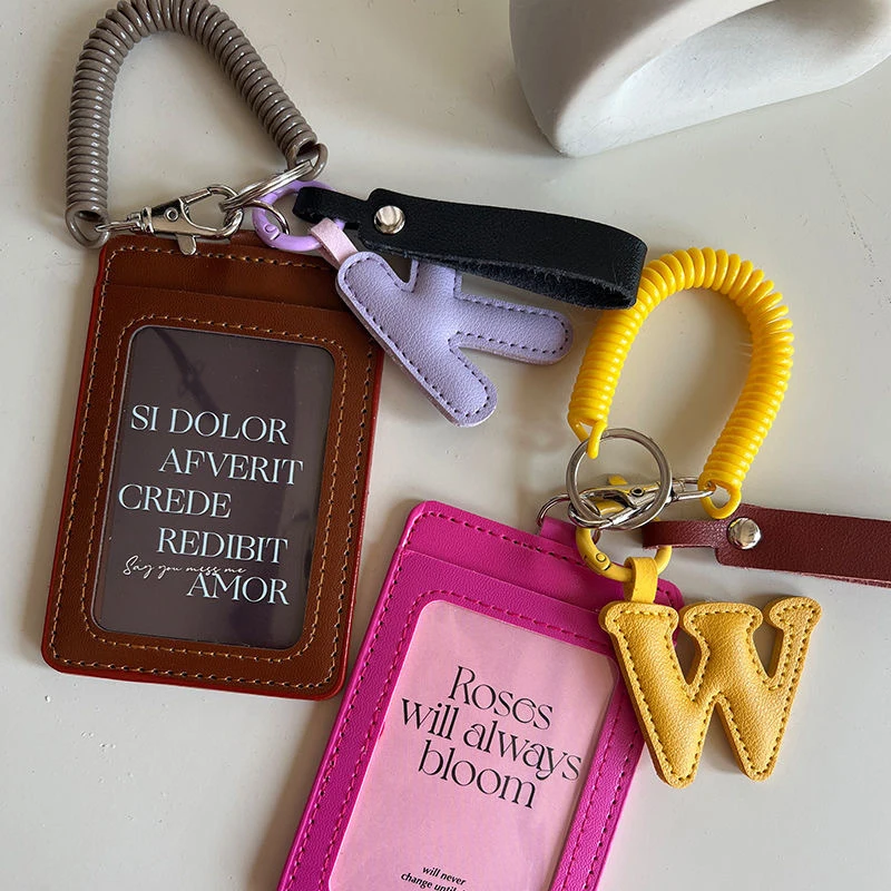1PCS Candy PU 3 Inch Photocard Holder Letter Pendant Elastic Rope Decoration Bus Card Sleeve Bag Campus Hanging Card Card Holder