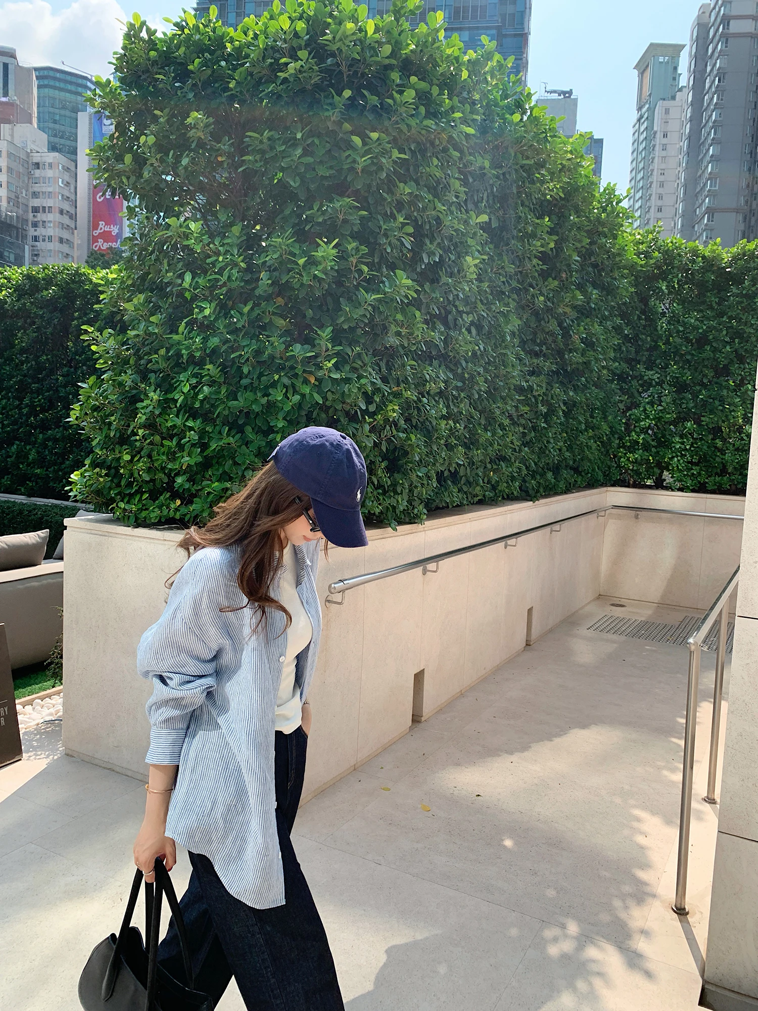 

Lilylikes Lazy West Coast 100 Color Woven Linen Clean Fit Salt Blue White Striped Shirt Casual Loose Long Sleeve Women's Shirt