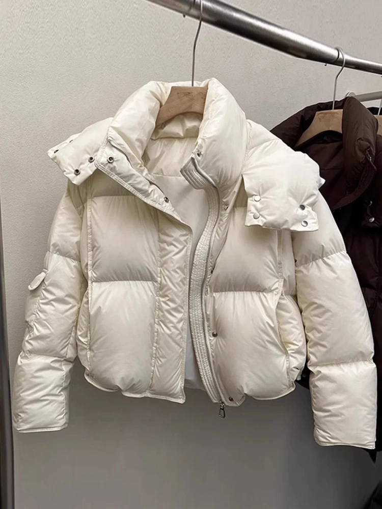 

Women's ort Thiened down Cotton Jaet Bread Coat Winter New Arrival Korean Sle Loose Fit Long Sve Zipper Closure