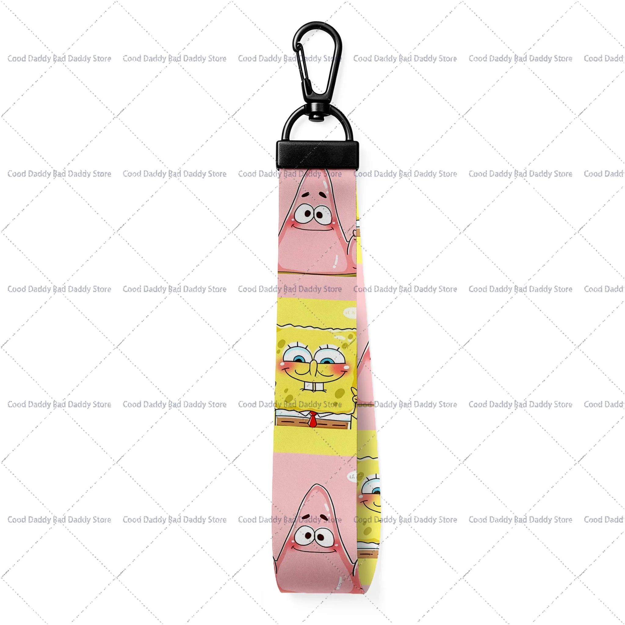 SpongeBob & Patrick Keychain Lanyard Cartoon Character Wrist Strap with Metal Clip Cute Anime Accessory for Bag Phone Keys Gift - view 6