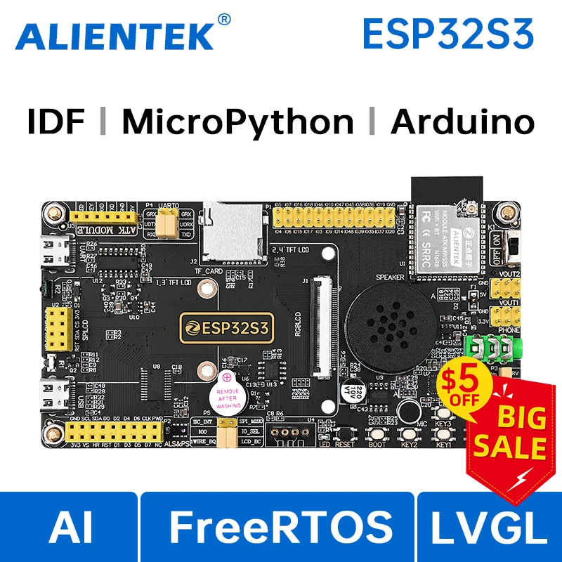 ALIENTEK ESP32S3 scheda di sviluppo per Arduino Display ESP32 WiFi + modulo Bluetooth Audio altoparlanti LVGL Micro Python IDF AI IoT