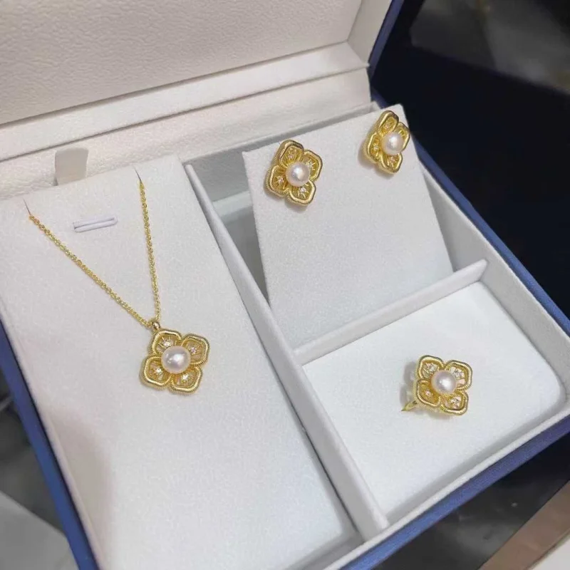 

SGARIT Natural Freshwater Pearl 3pcs Jewelry Set for Women Necklace Earrings Ring Bridal Wedding Set Luxury Jewelry Accessories