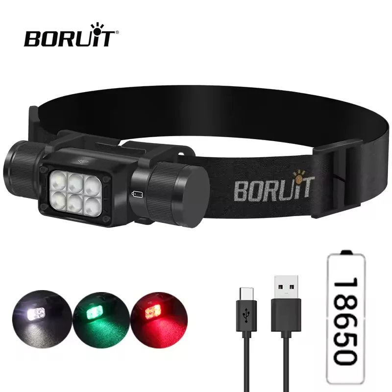

BORUiT HP360 Ultra LED Headlamp Type-C Rechargeable Headlight with 18650 Battery Powerful Work Light for Camping Fishing Outdoor