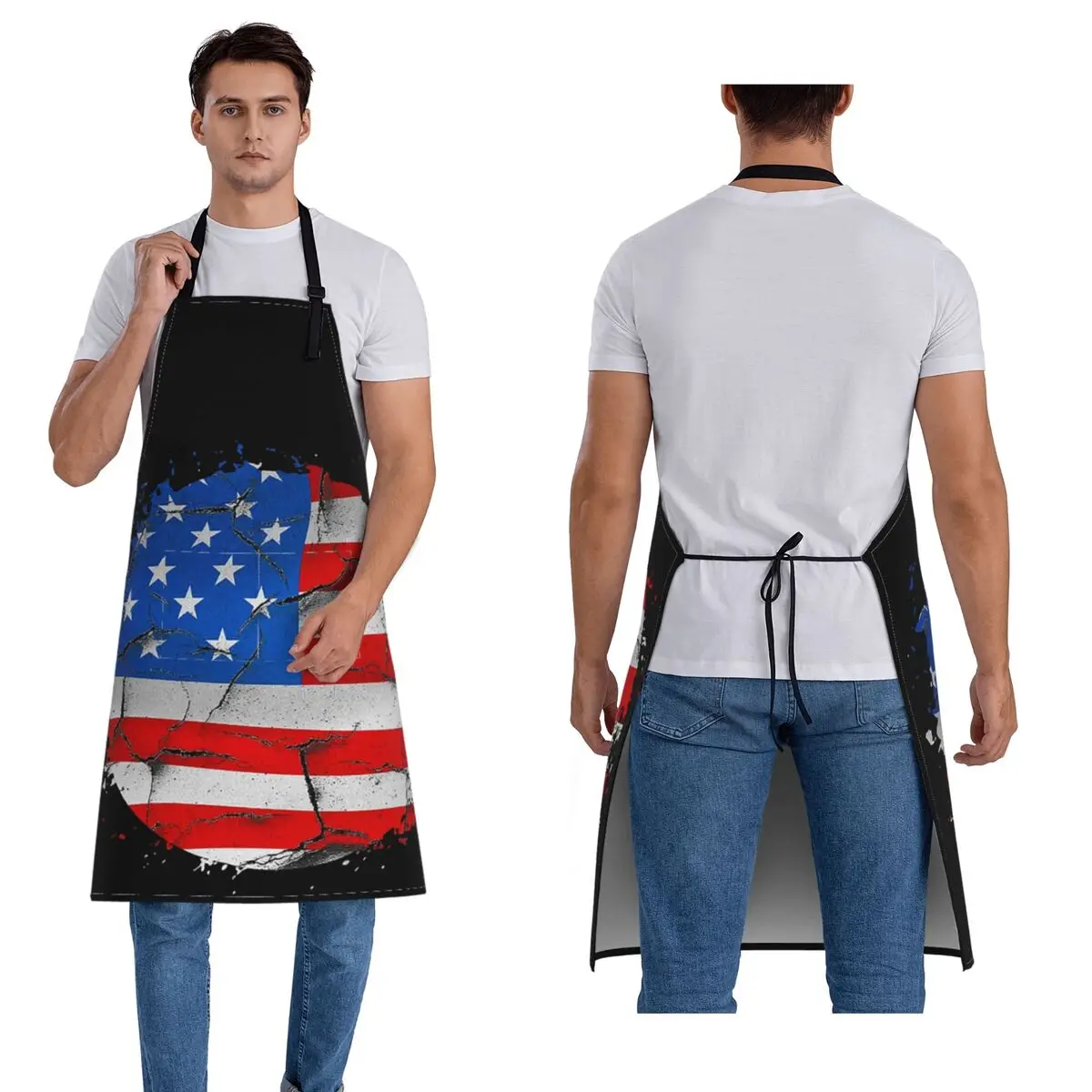 الولايات المتحدة الأمريكية أمريكا العلم الأمريكي المئزر الشيف الطبخ الخبز Tablier مريلة مقاومة للماء تنظيف المطبخ بينافور للنساء الرجال البستنة #2