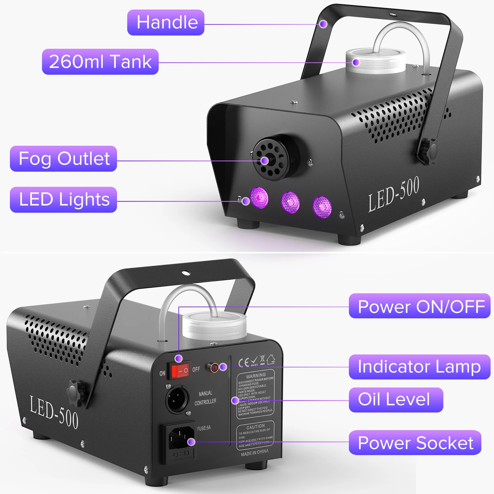 Imagem -05 - Fieryzeal-máquina Fogger com Rgb Led Effect 500w dj Disco Casamento Fogger Machine Luzes do Palco