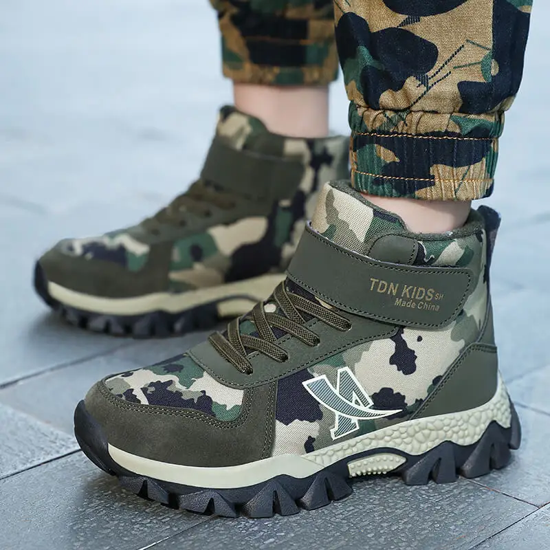 

Outdoor Anti-slip Camouflage Shoes Plush Kids Fashion Sneakers Winter Baby Boys Girls Boots Oxford Suede Children Casual Shoes