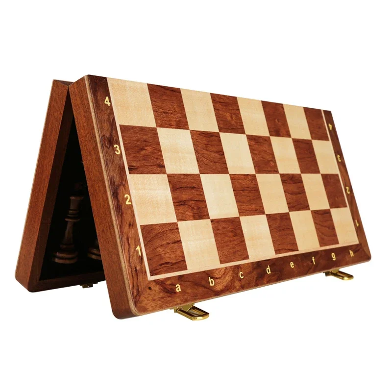 Top Grade Wooden Folding Big Traditional Classic Handwork Solid Wood Pieces with Carved Chess Figures,Walnut Chessboard view 4