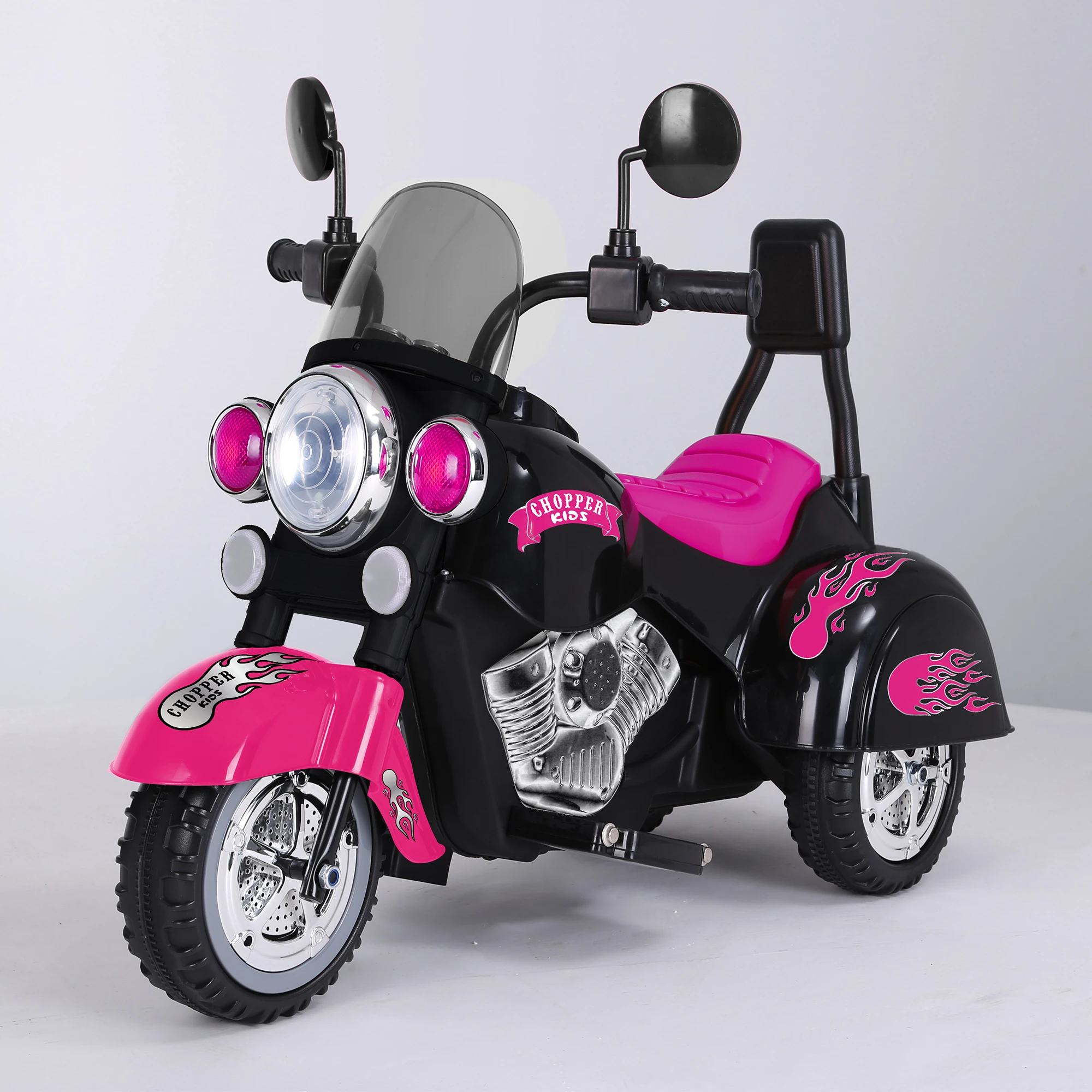 

Kids Ride On Motorcycle Toy, 3-Wheel Chopper Motorbike with LED Colorful Headlights Horn, Pink 6V Battery Powered Riding on Elec