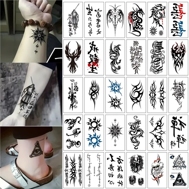 30pcs pack Temporary Tattoos for Men Women Tribal Totem Eye Dragon  