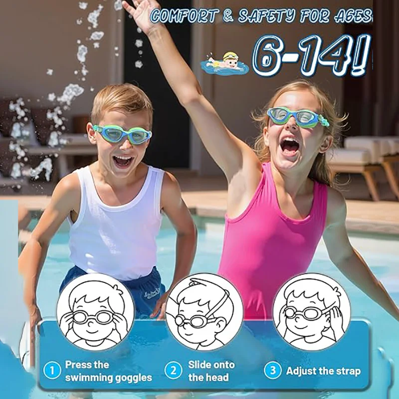

New Swimming Goggles for Kids 6-14, Anti-Fog UV Protection Clear Swim Goggles, Leakproof Pool Swim Glasses for Boys Girls
