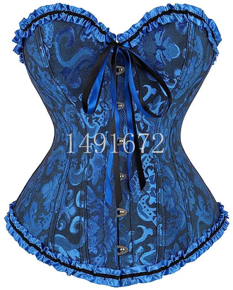 Corset Top Plus Size Women Bustier Overbust Sexy Lace up Zipper Floral Lingerie Vintage Victorian Fashion Black Red DropShipping