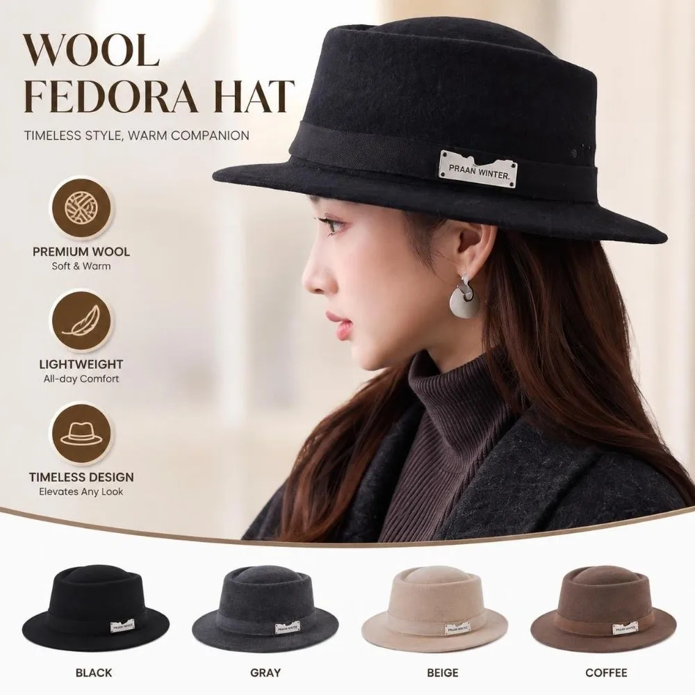 Wool Felt Flat-Top Fedora Hat Flat Top Structured Crown Women's Wool Hat Face-Flattering Shape Elegant Vintage Style