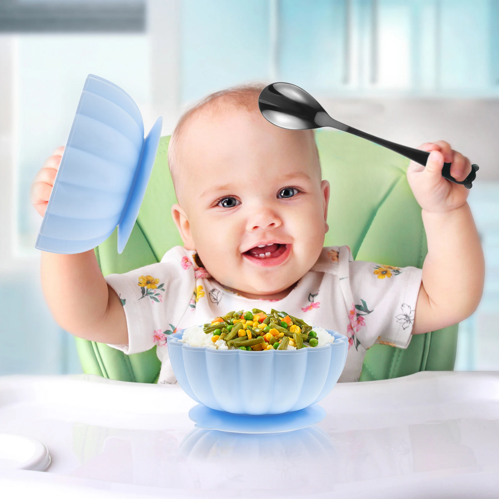 

Toddler Suction Bowls Kids Flower Shaped Silicone Baby Food Bowl Self Feeding Utensils Durable Practical Pumpkin Design Easy