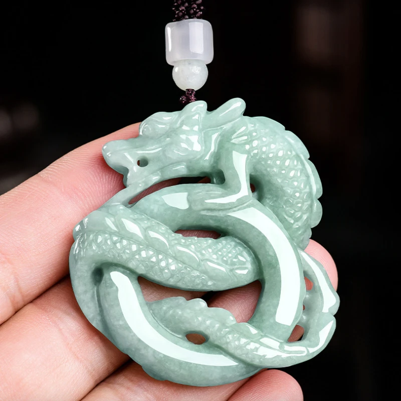 

Natural A-grade Jade Blue Water Atmospheric Zodiac Dragon Brand Pendant Ice Jadeite Men Women Couple Amulet Gift