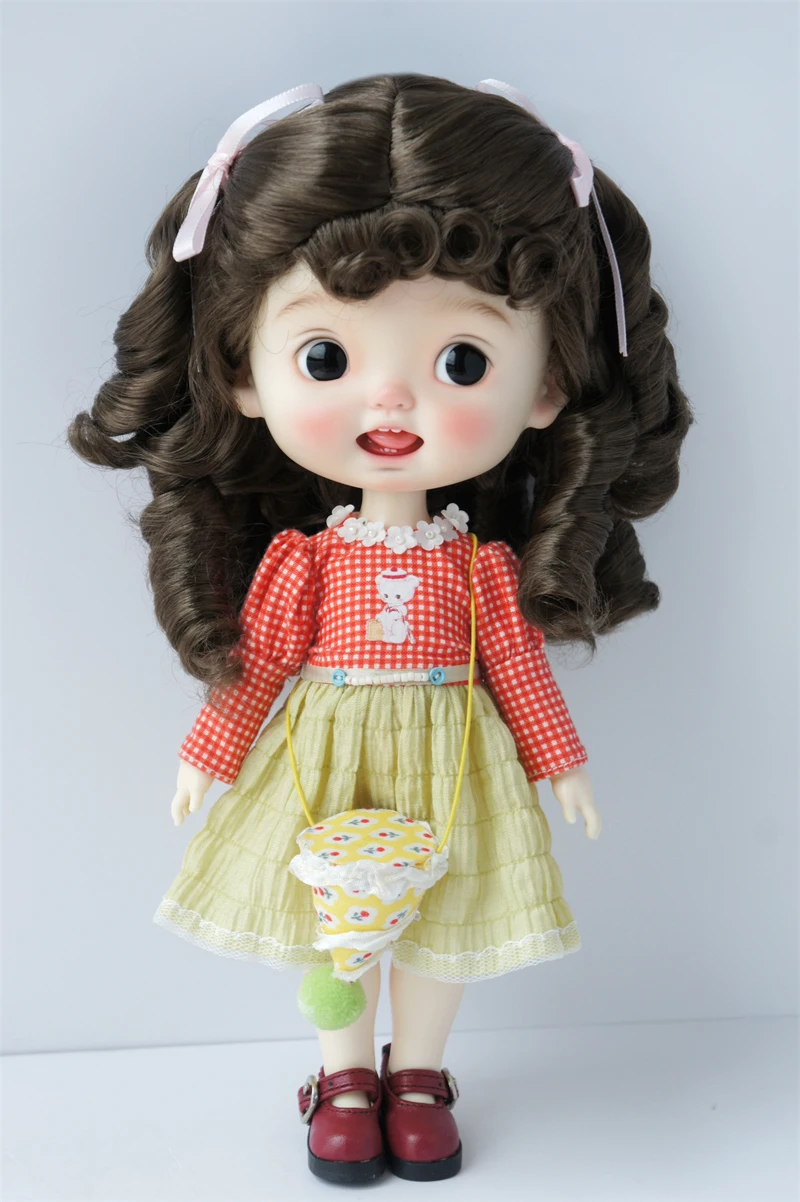 Jd262 longo encaracolado duplo pônei bjd cabelo sintético mohair 1/6 1/4 1/3 yosd msd sd blythe sos peruca 6-7 polegadas a 10-11 polegadas acessórios