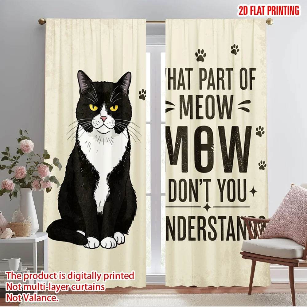 

2pcs 2D flat printing Party Curtains What part MEOW understand 100% Polyester Fabric Without Electricity Holiday Decorations