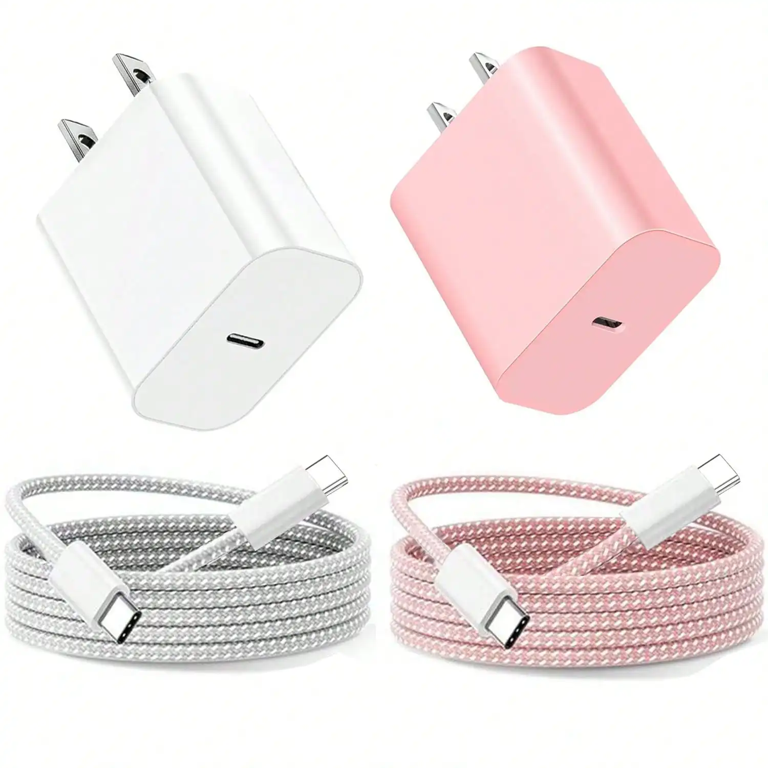 USB C PD Fast Charging Wall Charger With Nylon Braided USB C To C Cable 1M 2M Portable Travel Adapter For IPhone Samsung Galaxy