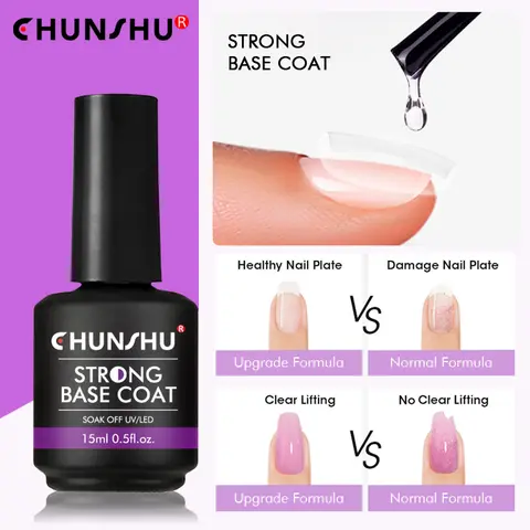 CHUNSHU 15ML 매니큐어 하이브리드 네일 아트 용 강력한베이스 코트 오래 지속되는 투명베이스 젤 세미 퍼머넌트 강화 Best5